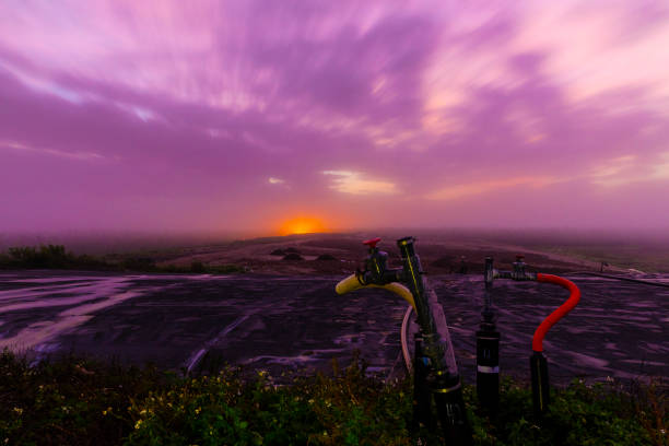 Sunrise over a Recycling Landfill stock photo