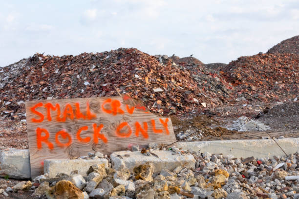 Small rock piles at the landfill stock photo