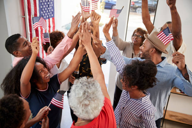 istock Three generation black family having an Independence Day party together at home,elevated view 1137017349