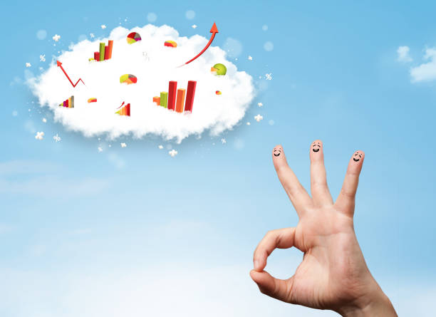 istock Happy finger smiley with graph cloud icons in the sky 1137018929