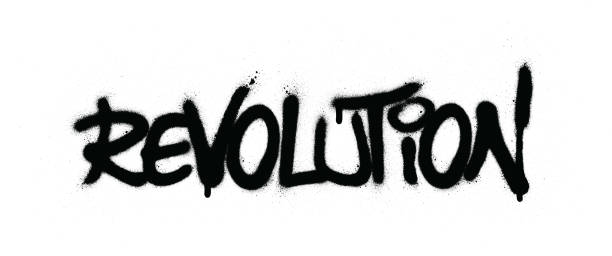 graffiti-revolution-wort in schwarz über weiß gesprüht - coup detats stock-grafiken, -clipart, -cartoons und -symbole