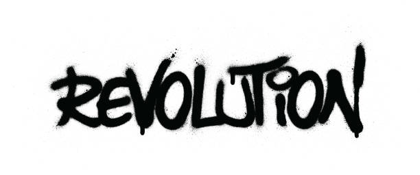 ilustrações de stock, clip art, desenhos animados e ícones de graffiti revolution word sprayed in black over white - golpe de estado