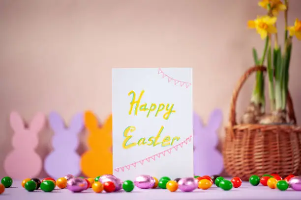 Holiday easter background with card text Happy Easter