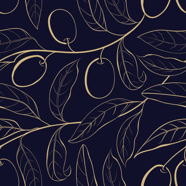 Seamless olive background. Seamless olive background on dark blue. Vector illustration. vector food branch twig stock illustrations