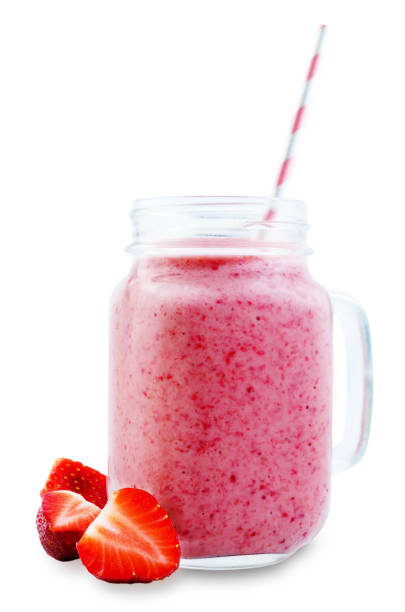 istock Strawberry banana smoothie on a white background 1137026533