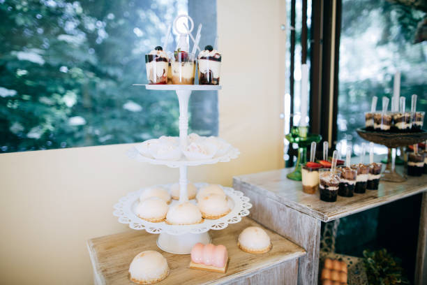 istock Delicious wedding reception candy bar dessert table 1137028383