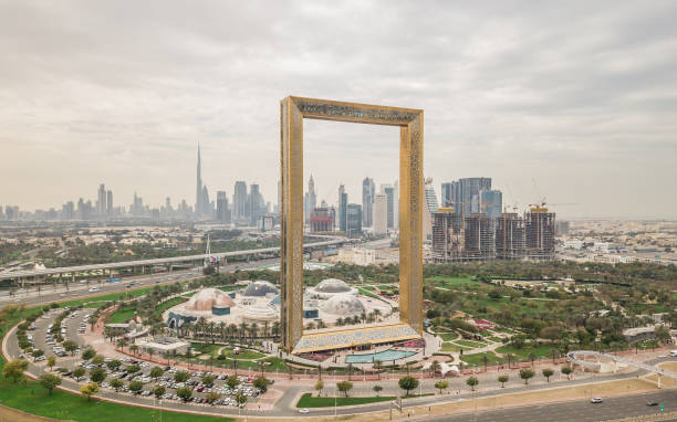 Aerial view of Dubai Frame stock photo