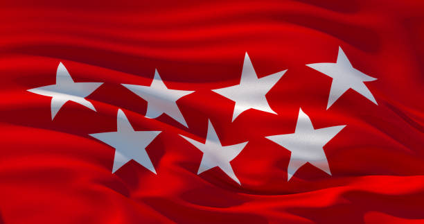 Madrid community, Spain. Patriotic background. 3d illustration Fluttering silk flag of Madrid community, Spain. Madrid community flag in the wind, colorful background. 3d illustration the flag of the madrid spain stock pictures, royalty-free photos & images