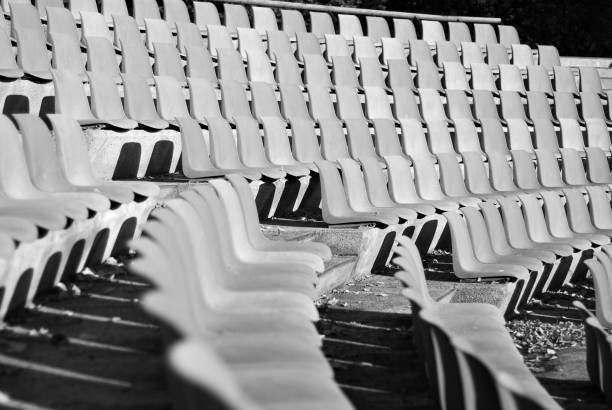istock Plastic chairs for fans at the stadium. 1137031647