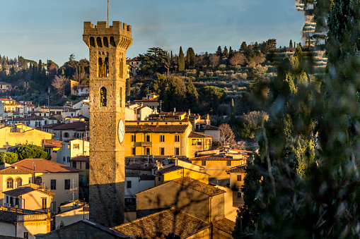 Fiesole landmark on sunset