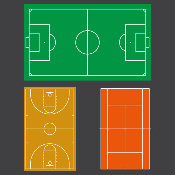 足球或足球、網球場和籃球場。戰術計畫的現實黑板。五顏六色的向量例證。 - arena 幅插畫檔、美工圖案、卡通及圖標