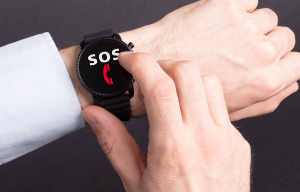 istock Black smartwatch isolated, SOS 1137037105