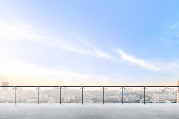 Empty modern terrace area with city view