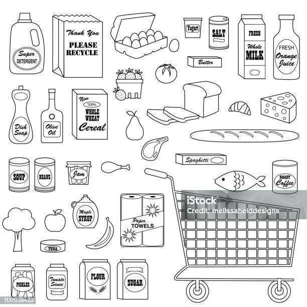 Schwarze Umrissklembe Für Digitale Briefmarken Stock Vektor Art und mehr Bilder von Einkaufen - Einkaufen, Handwagen, Kaffee - Getränk
