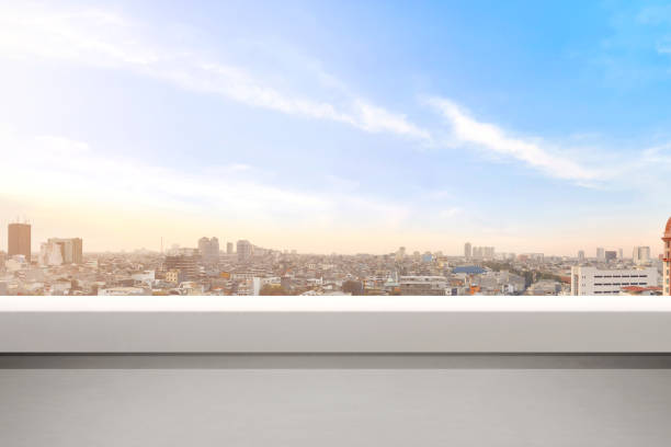 istock Empty balcony with modern cityscapes and blue sky background 1137038687