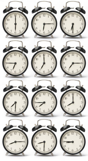 istock Set of alarms showing a different time, isolated on a white background 1137038781