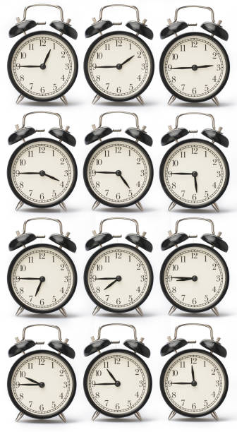 istock Set of alarms showing a different time, isolated on a white background 1137039044