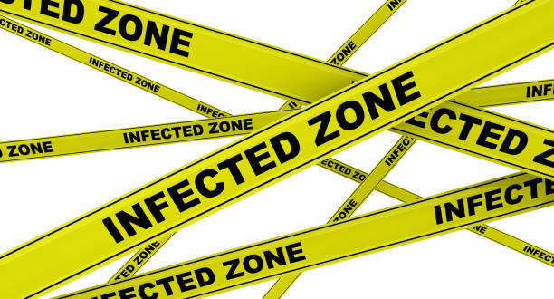 istock Infected zone. Labeled yellow warning tapes 1137039658