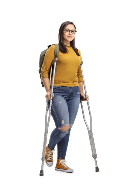 Photo of Female student with crutches