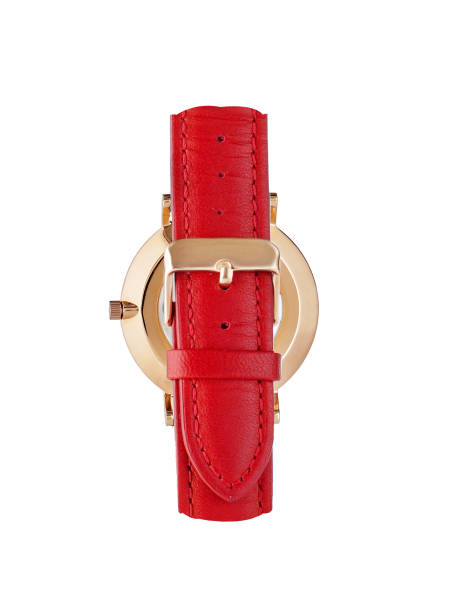 istock Classic women gold watch white dial, red leather strap isolate white background 1137042553