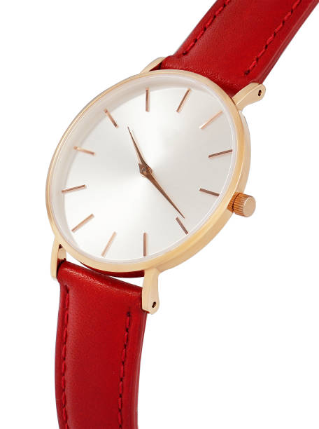 istock Classic women gold watch white dial, red leather strap isolate white background 1137042570