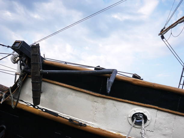 istock Wooden sailing ship is on the sea 1137043410