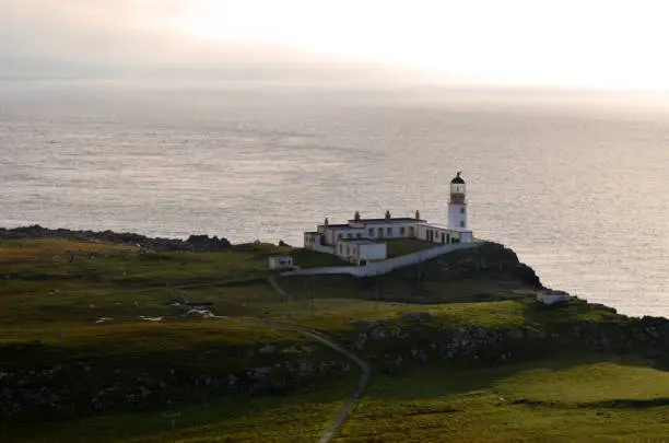 Neist Point Lighthouse on the scenic westerly point of the Inner Hebrides in Scotland.