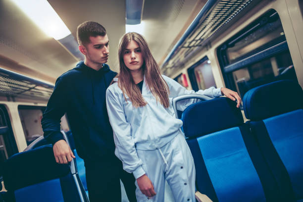 istock Young couple in a train vehicle 1137044259