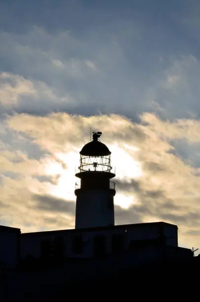 Scotland's Neist Point Lighthouse at dusk on Skye Scotland.