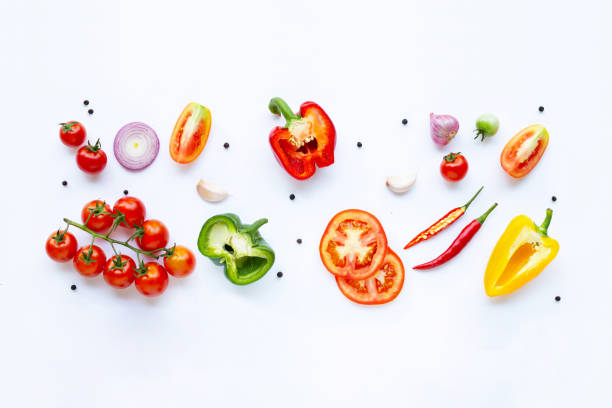 istock Various fresh vegetables and herbs on white background. Healthy eating concept 1137044998