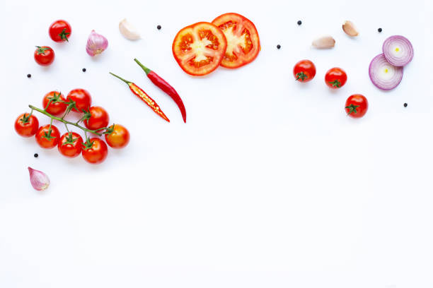 istock Various fresh vegetables and herbs on white. Healthy eating concept 1137045115