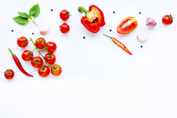 istock Various fresh vegetables and herbs on white. Healthy eating concept 1137045125