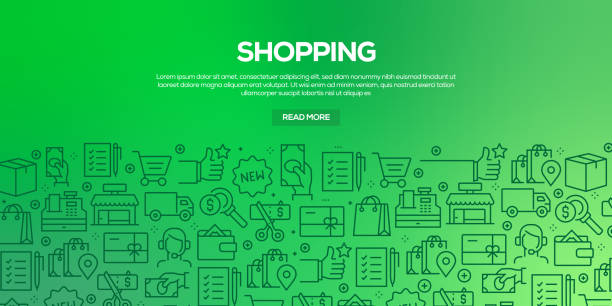 Vector set of design templates and elements for Shopping in trendy linear style - Seamless patterns with linear icons related to Shopping - Vector