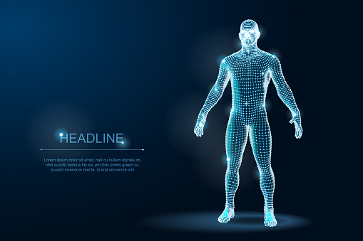 Wireframe 3D Man Body Geometry with dots and stars