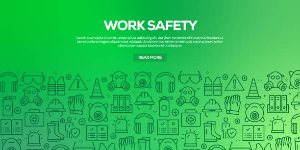 Vector set of design templates and elements for Work Safety in trendy linear style - Seamless patterns with linear icons related to Work Safety - Vector Vector set of design templates and elements for Work Safety in trendy linear style - Seamless patterns with linear icons related to Work Safety - Vector working patterns stock illustrations
