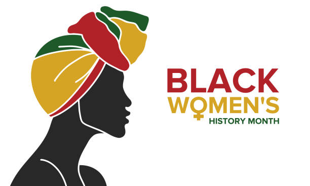 black women es history month annual feierte im april. internationaler urlaub zu ehren der leistungen schwarzer frauen mit wurzeln in afrika der vergangenheit, zukunft und gegenwart. silhouette der schwarzen frau - afro women african descent silhouette stock-grafiken, -clipart, -cartoons und -symbole