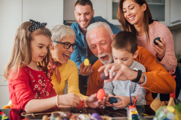 istock Happy family going to Easter egg hunt 1137049255