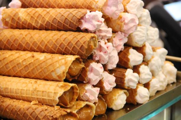 istock Wafer rolls with condensed milk. 1137049993