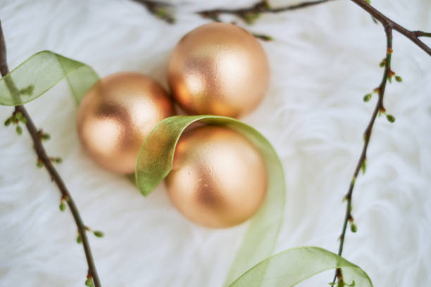 istock Arrangement for Easter with golden eggs, still life 1137057093