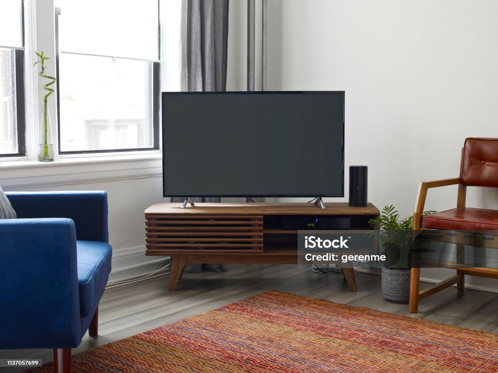 Modern home Modern home with tv unit Television Set Stock Photo