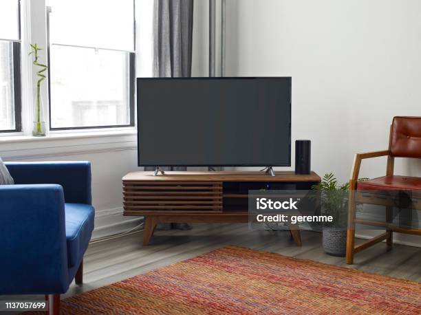 Modern Home Stock Photo - Download Image Now - Television Set, Living Room, Corner