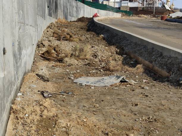 istock Construction of a pavement, preparation for laying asphalt. 1137060648