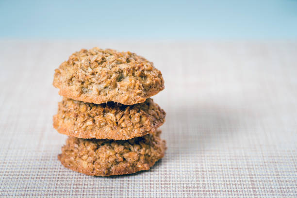 istock stack of cookies. three oatmeal cookies with copyspace. 1137061508