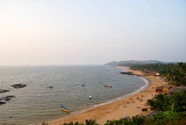 Arial View of Anjuna Beach Arial View of Anjuna Beach beach goa party stock pictures, royalty-free photos & images