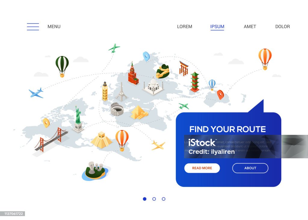 Banner Maproute Find Your Route Colorful Isometric Web Banner Stock Illustration ...
