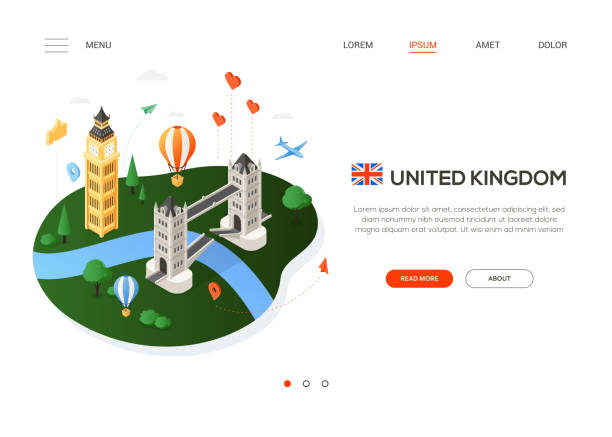 besuchen sie großbritannien-modernes, farbenfrohes isometrisches web-banner - big ben isometric london england famous place stock-grafiken, -clipart, -cartoons und -symbole