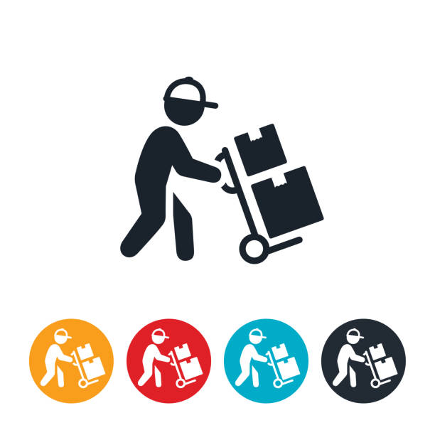 paket delivery man icon - sackkarre stock-grafiken, -clipart, -cartoons und -symbole