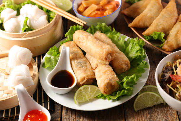 istock asian food selection, spring roll, dumpling,fried noodles 1137069696