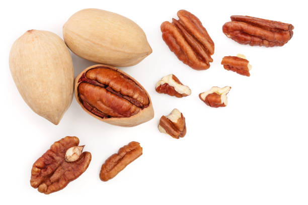 istock pecan nut isolated on white background with copy space for your text. Top view. Flat lay 1137070966
