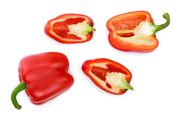 istock red sweet bell pepper isolated on white background. Top view. Flat lay 1137070969